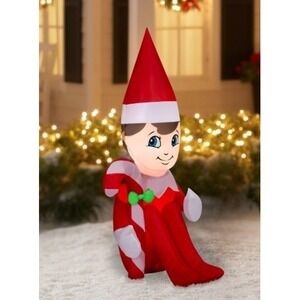 Elf On The Shelf Elf Holding Candy Cane Christmas Inflatable Yard Decor 54 Inch